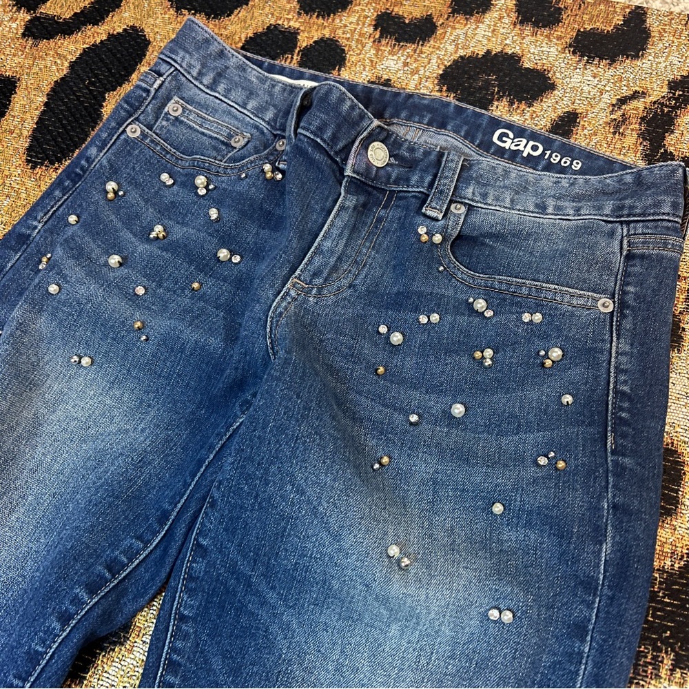 GAP real straight embellished jeans with raw hem - Picture 5 of 13